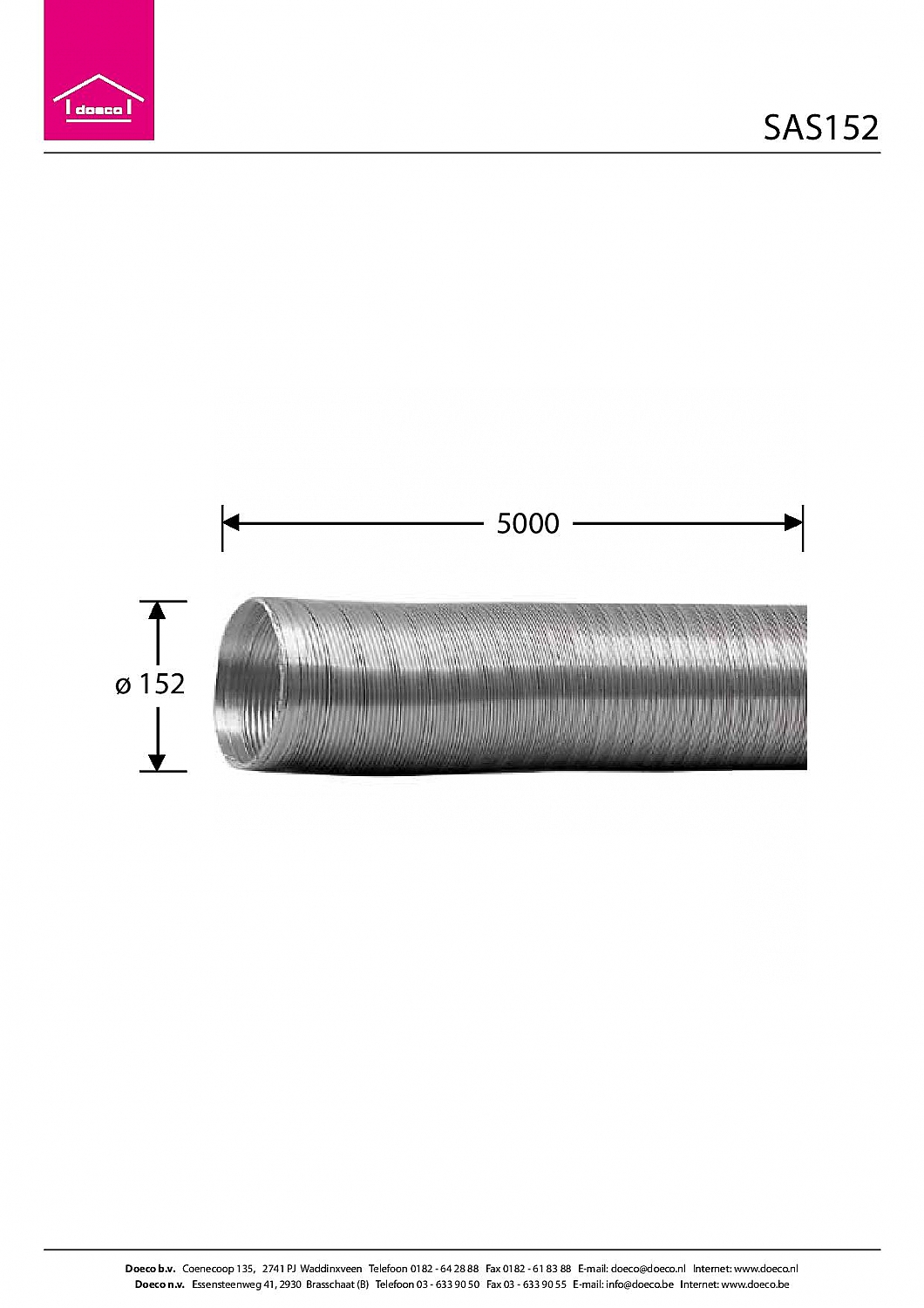 Luchtafvoer Stug Alu Afvoerslang 152mm 5 Meter kleur Alu