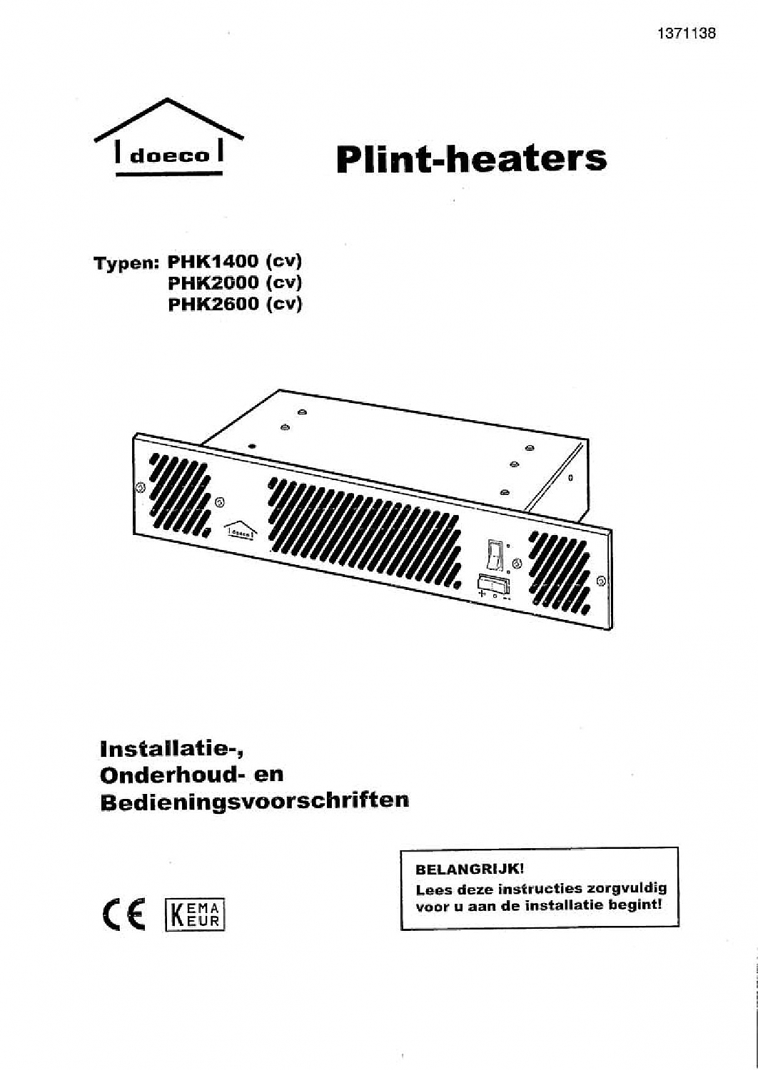 Kickspace Plint-heater CV 2600W met zwart rooster