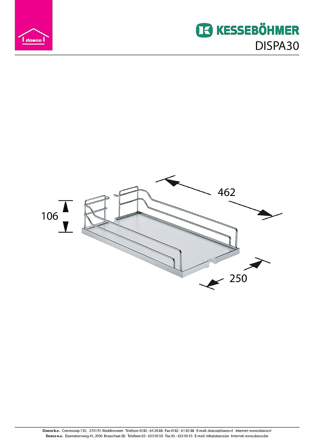 Kessebhmer Inbouw Accessoire Dispensa Arena Uittrek Systeem 30cm kleur Chroom/Wit