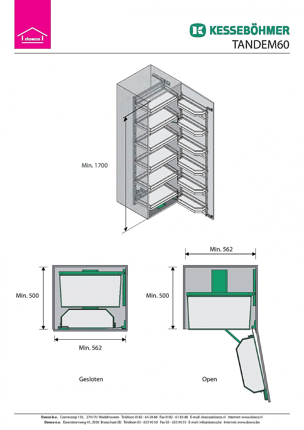 Kessebhmer Inbouw Accessoire Tandem 60 Zwenk/Uittrek Systeem kleur Chroom/Wit