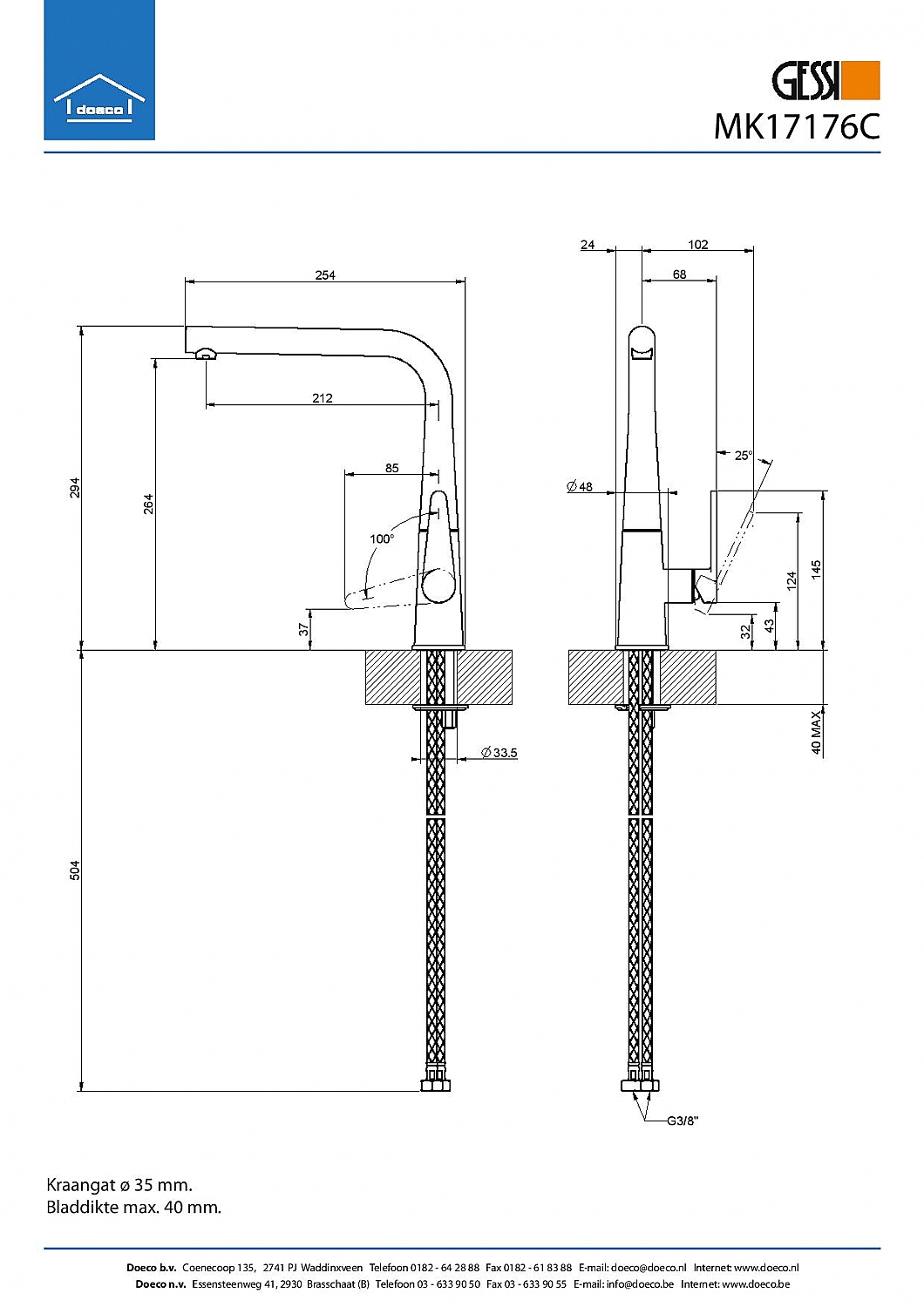 Gessi Proton keukenmengkraan chroom 17176