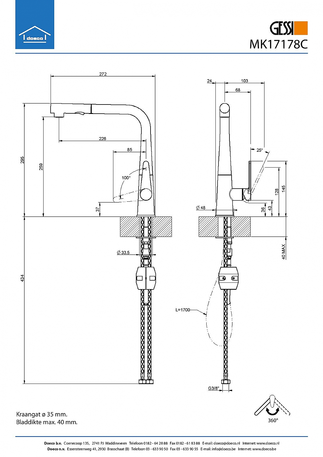 Gessi Proton keukenmengkraan chroom 17178