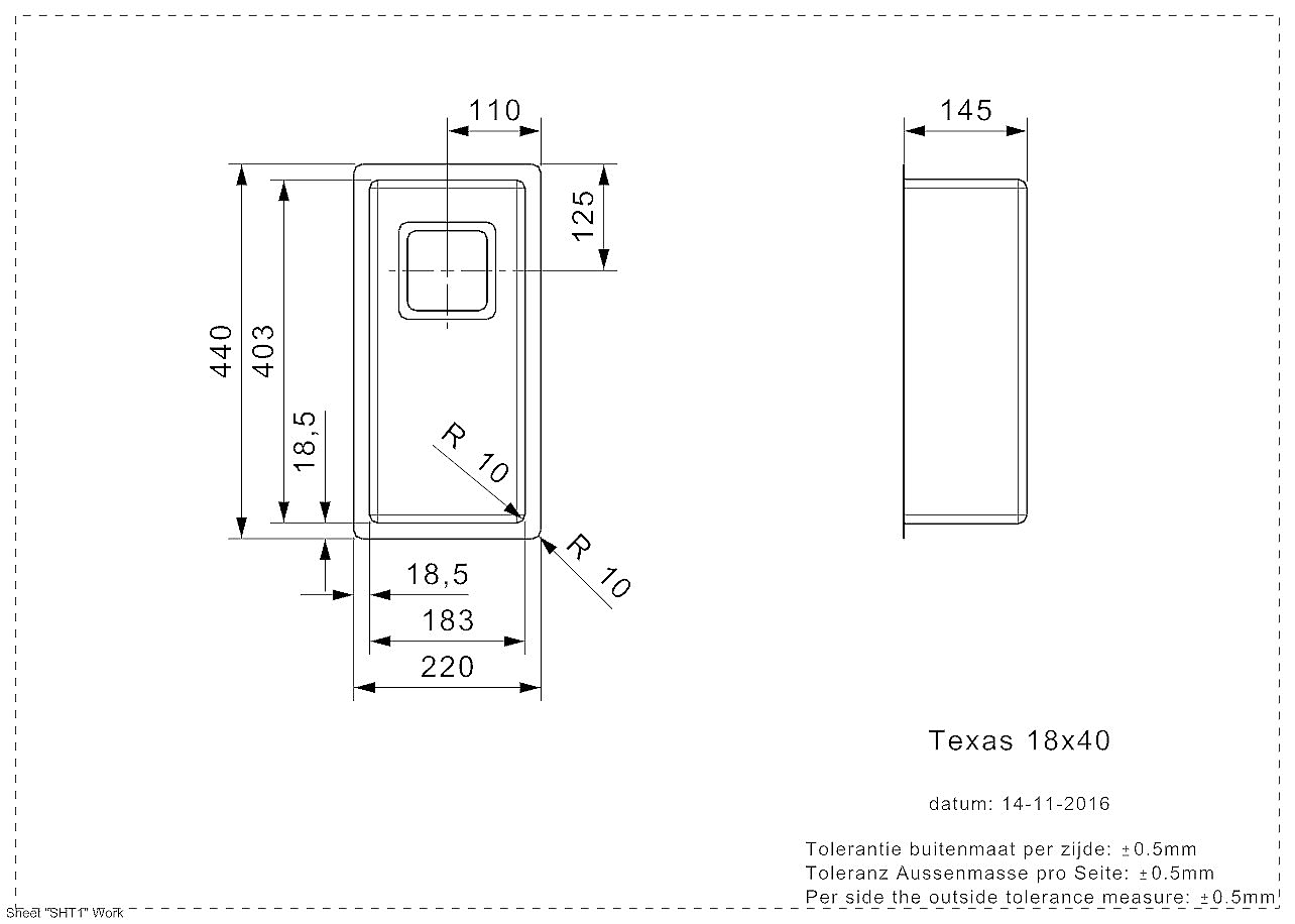 Reginox Texas spoelbak 18x40 (L) R10 vlakbouw RVS R28001