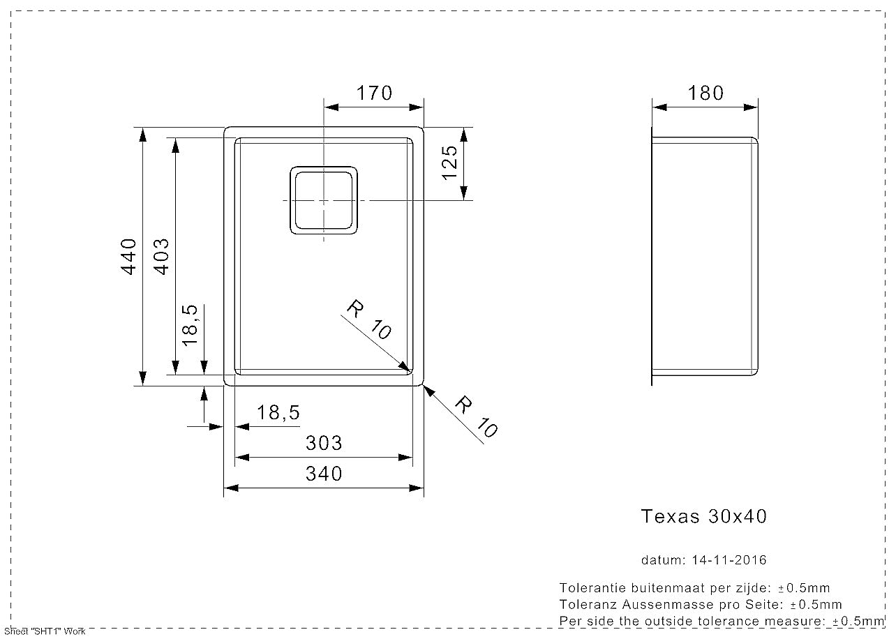 Reginox Texas spoelbak 30x40 (L) R10 vlakbouw R28018