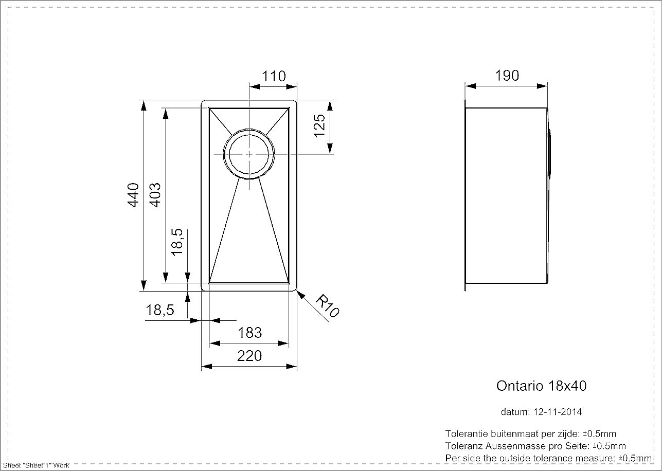 Reginox Ontario spoelbak 18X40 (L) vlakbouw RVS R20050