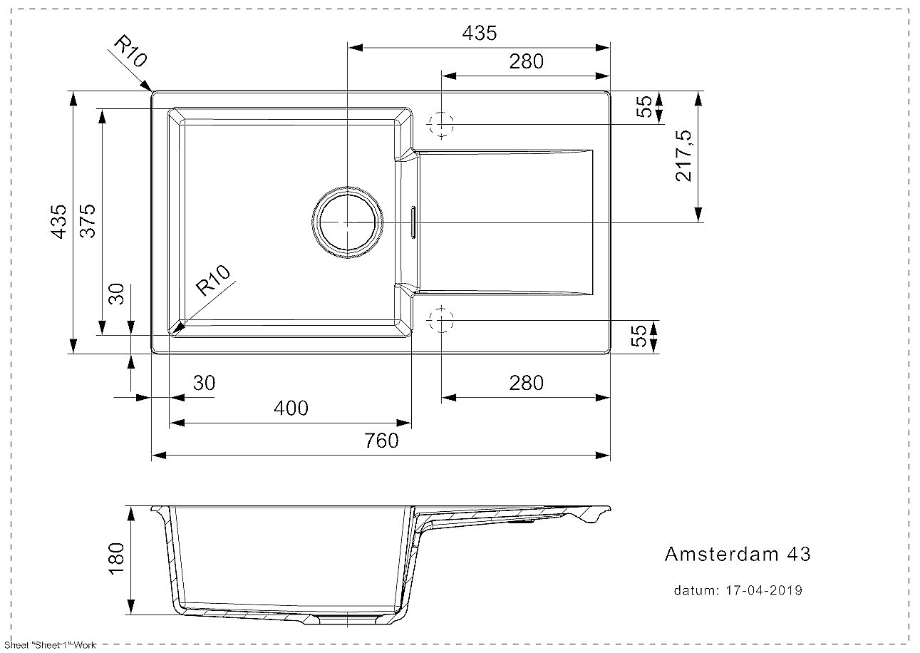 Reginox Amsterdam 43 spoelbak 76x43,5cm Black Silvery