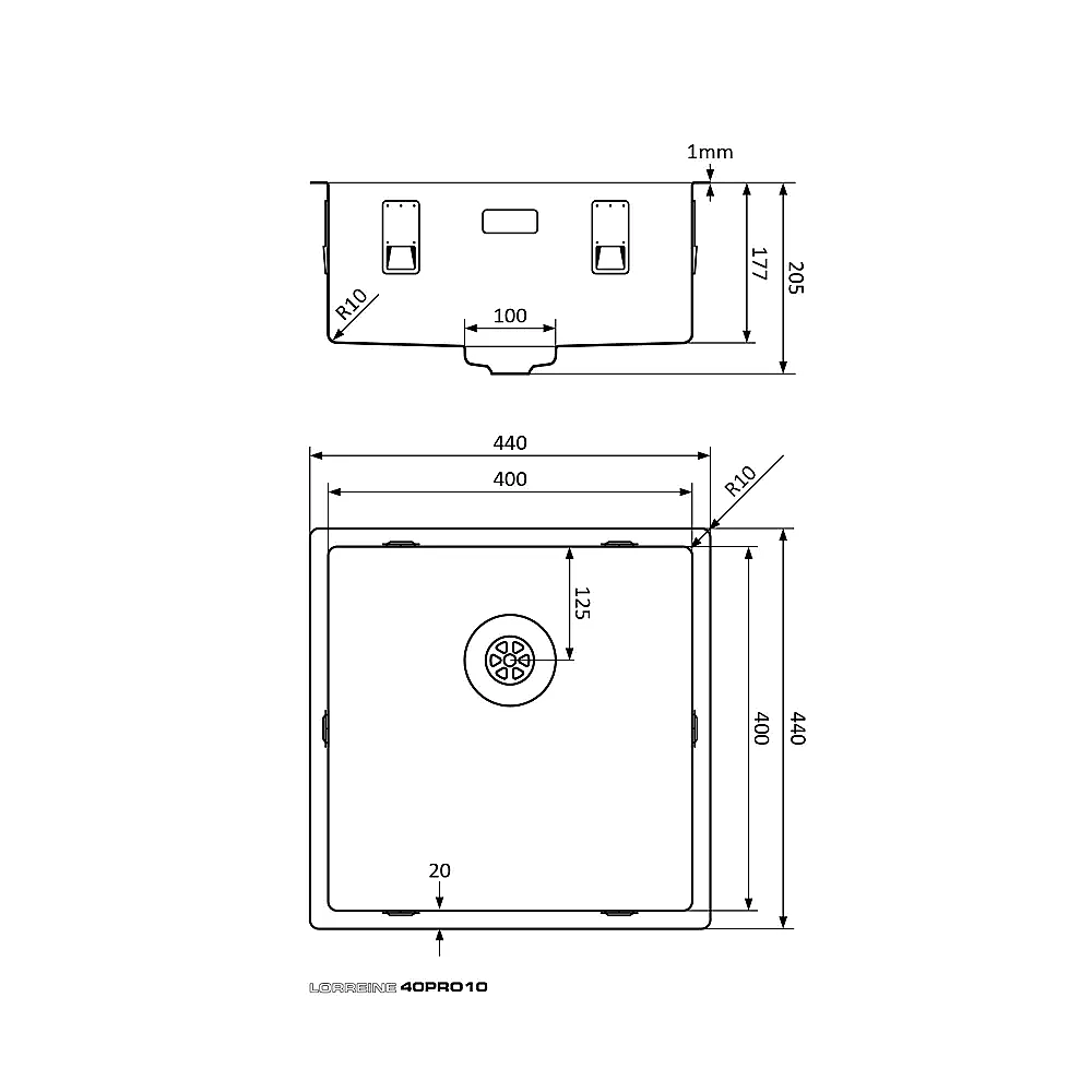 Lorreine Pro spoelbak 40x40cm 40PRO10