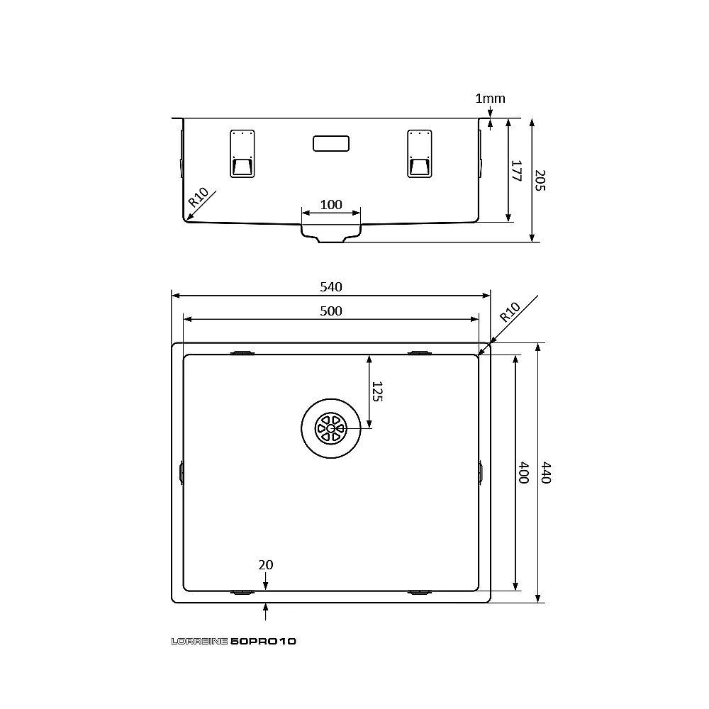 Lorreine Pro spoelbak 50x40cm 50PRO10