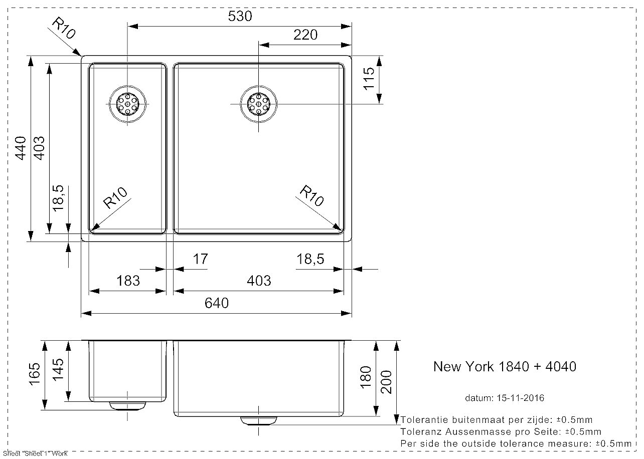 Reginox New York 18x40+40x40 (L) vlakbouw spoelbak R27868