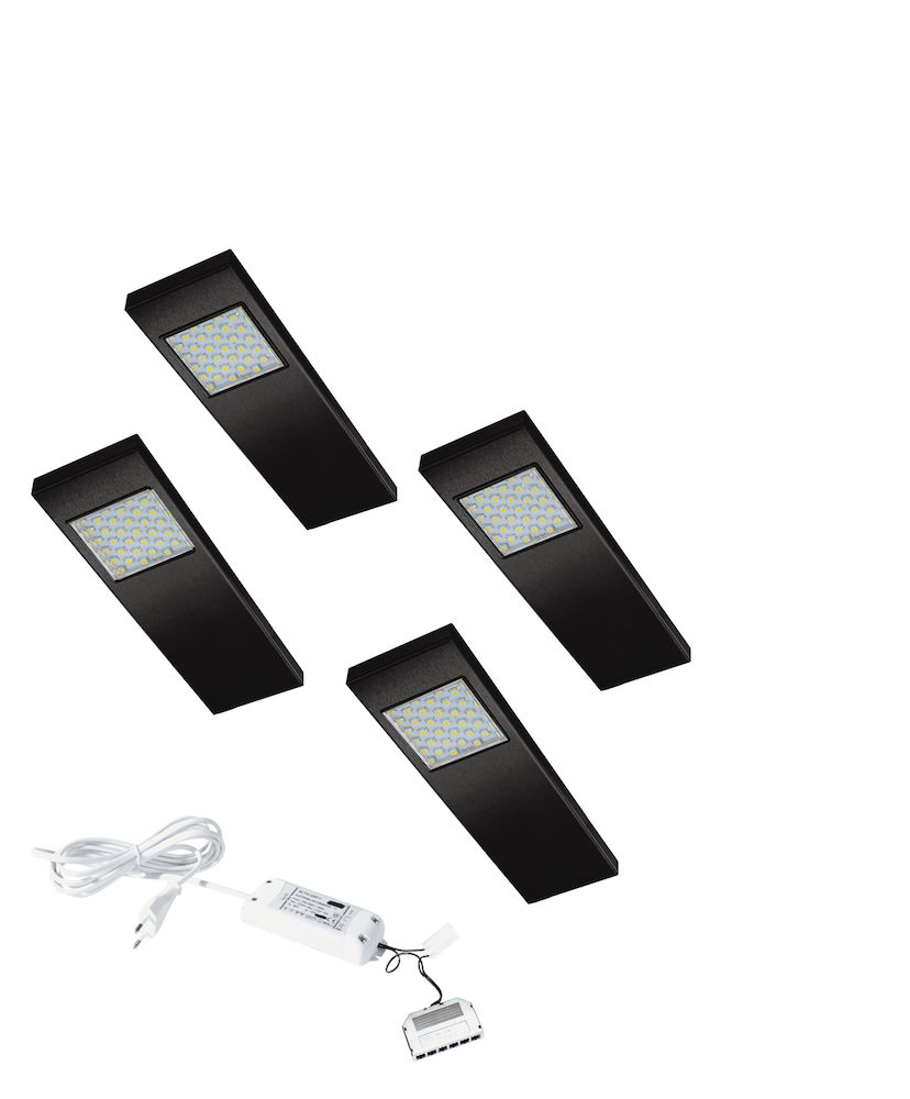 Dotty Led set van 4 langwerpige spots met onderbouw 12V/15W zwart » LED verlichting » Verlichting » Keukenspeciaal.nl