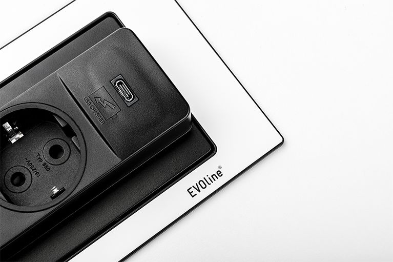 Schulte Stopcontact Evoline BackFlip inbouw contactdoos +USB lader - Nederlands kleur Rvs