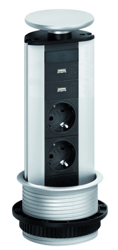 Doeco Evoline 2st contactd.+USB alu - Contactdozen