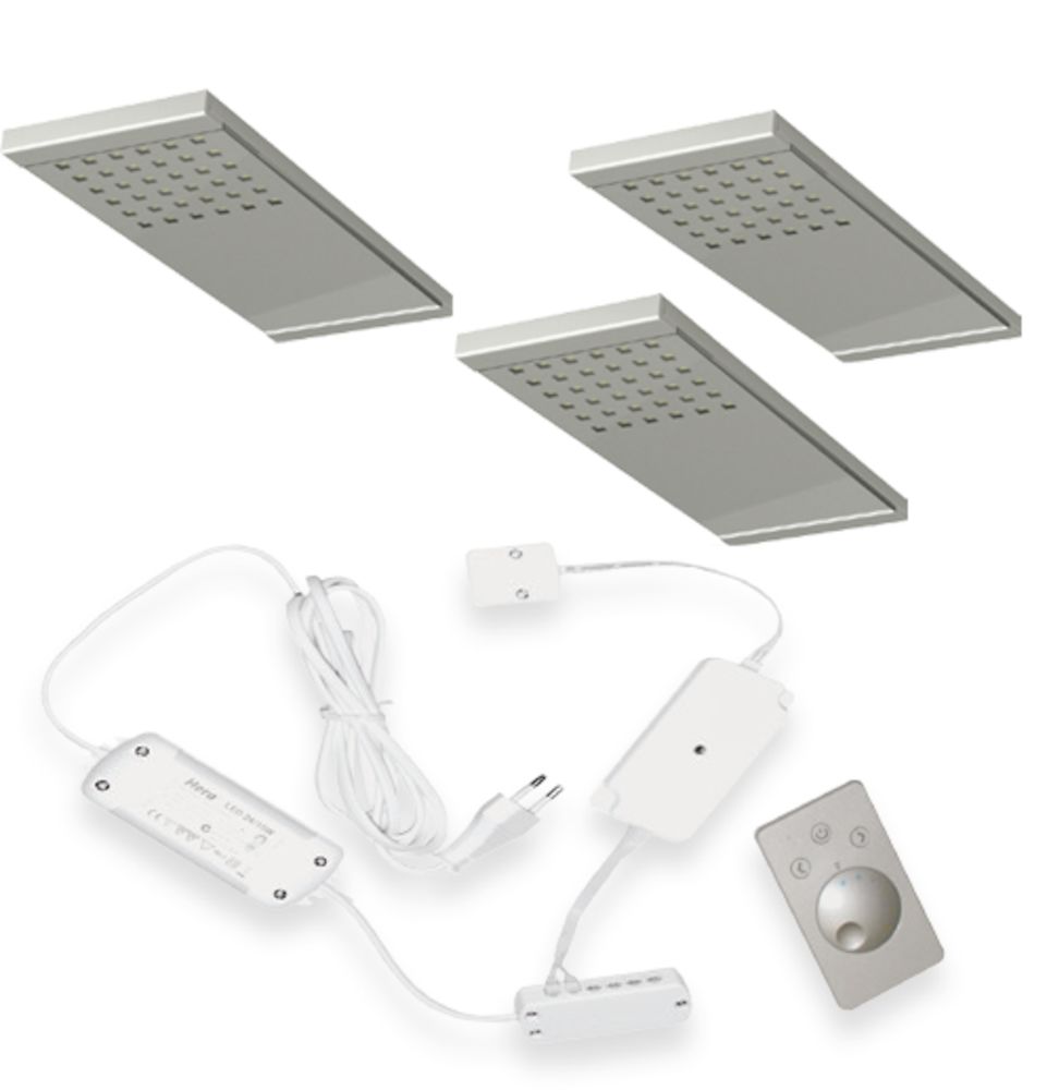 Hera L-Pad Dynamic Led set van 3 spots met dimmer onderbouw 24V/7,5W RVS look