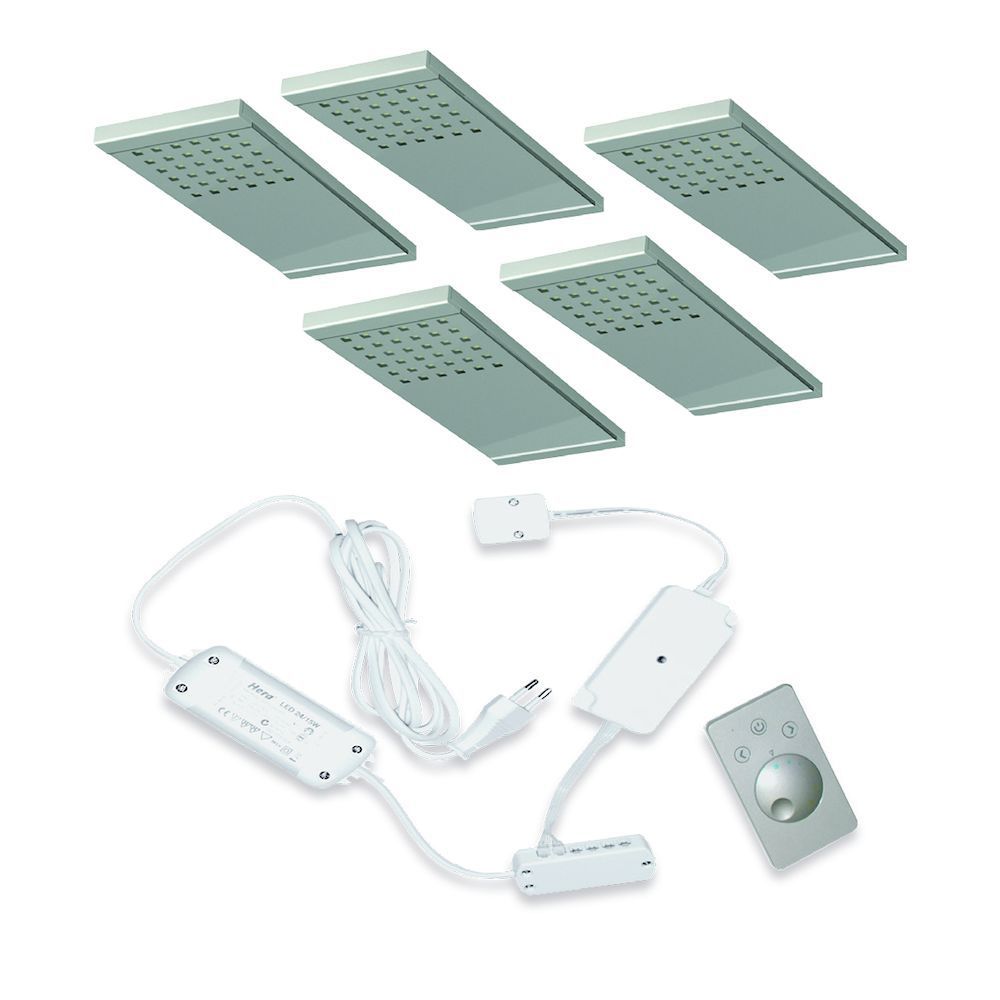 Hera LED Onderbouw set L-Pad Dynamic 5 Spots kleur Rvs-Look