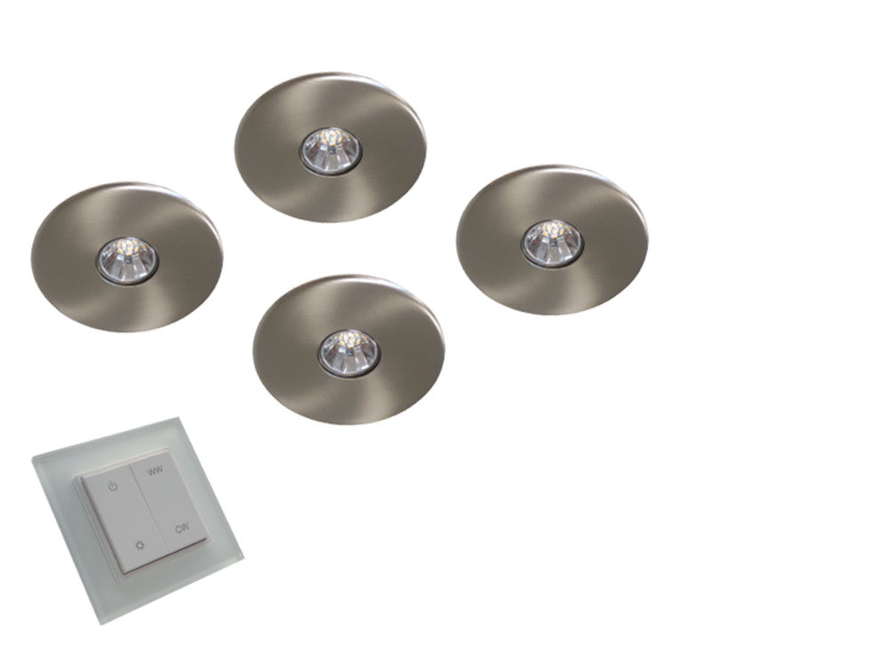 Super Light Emotion Led set van 4 spots met dimmer 12V/15W RVS look